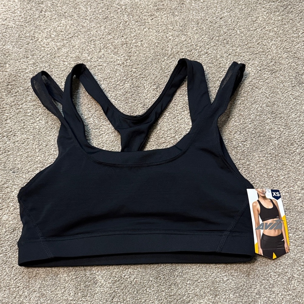 Avia Black Double Layer Mesh Sports Bra Size XS